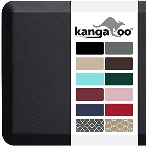 KANGAROO Thick Ergonomic Anti Fatigue Cushioned Kitchen Floor Mats, Standing Office Desk Mat, Waterproof Scratch Resistant Topside, Supportive All Day Comfort Padded Foam Rugs, 17x24, Black