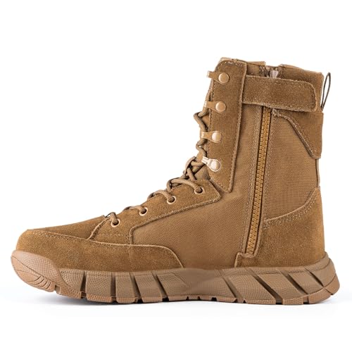 FREE SOLDIER Men's Tactical Boots 8 Inches Lightweight Combat Boots Durable Suede Leather Military Work Boots Desert Boots(Brown 10.5)