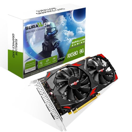 SURALLOW RX 580 8GB Graphics Card, 2048SP,GDDR5,256 Bit Graphics Card for Gaming PC,PCIE 3.0,Twin Freeze Fans Computer Video Card with HDMI/DP/Ports（Style 1）