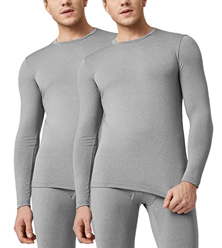 LAPASA Men's Thermal Underwear Top Crewneck Long Sleeve Shirt Base Layer Heavyweight Winter Thermoflux 200 M55 Large Light Grey 2 Pack