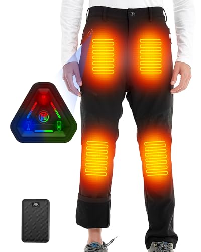Men Heated Pants - Soft Shell Electric Heating Pant for Mens with 7.4v 16000mAh Battery - 4 in 1 Smart Controller Black