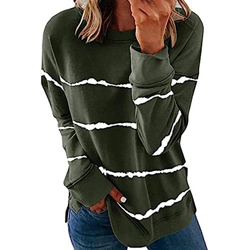 big deal days Long Sleeve Shirts for Women 2023 Casul Crewneck Lightweight Sweatshirts Fashion Print Loose Pullover Trendy Tops Green M