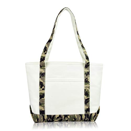 DALIX Daily Shoulder Tote Bag Premium Cotton in Green Camouflage