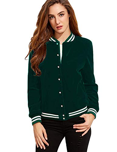 FV RELAY Women's Baseball Jackets Casual Varsity Velvet Short Coats Outwear (M,Green)