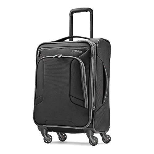 American Tourister 4 Kix Expandable Softside Luggage with Spinner Wheels, Black/Grey, Carry-On 21-Inch