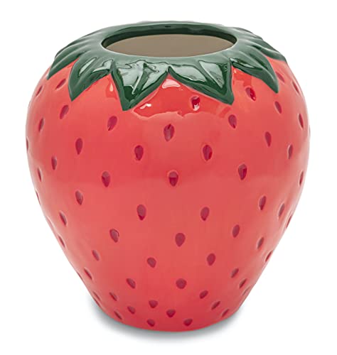 ban.do Vintage Inspired Strawberry Vase, Decorative Ceramic Vase, Large Flower Vase, Unique Strawberry Decor for Home/Kitchen/Office