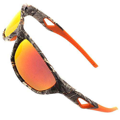 MOTELAN Polarized Outdoor Sports Sunglasses Tr90 Camo Frame for Men Women Driving Fishing Hunting Reduce Glare Orange Red