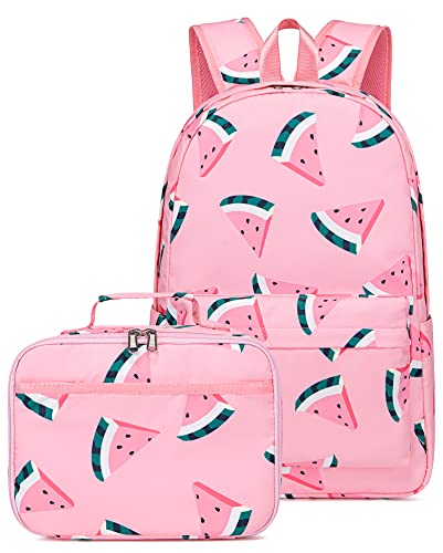 CAMTOP Girls Backpack with Lunch Box Lightweight Waterproof Preschool Kindergarten Elementary School BookBag Set (4-9 Years Kids, Watermelon Pink)