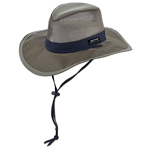 Panama Jack Mesh Crown Safari Sun Hat, 3' Brim, Adjustable Chin Cord, UPF (SPF) 50+ Sun Protection (Fossil, Large)
