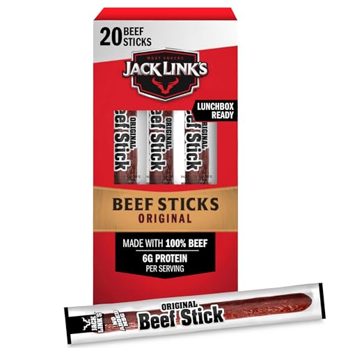 Jack Link's Beef Sticks, Original – Protein Snack, Meat Stick with 6g of Protein, Made with 100% Beef, Individually Wrapped Beef Snack Sticks – 0.92 Oz. (20 Count)