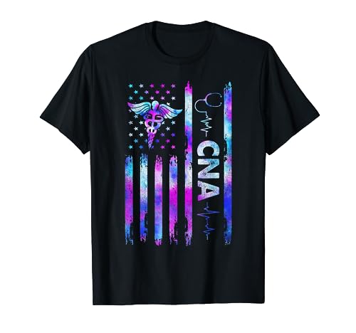 US Flag CNA TShirt, Tie Dye Cute Certified Nursing Assistant T-Shirt