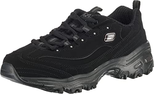 Skechers Sport Women's Dlites-play On Memory Foam Lace-up Sneaker,Black/Black,8.5 M US