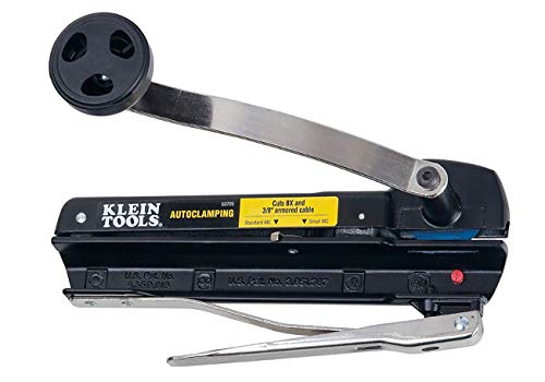 Klein Tools 53725 Armored and BX Cable Cutter, Cuts Up to 3/8 Inch Armored Cable-BX-AC-MC-MCAP-Greenfield, With Storage and Extra Blades, Black