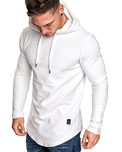 Lexiart Mens Fashion Athletic Hoodies Sport Sweatshirt Solid Color Fleece Pullover White XL