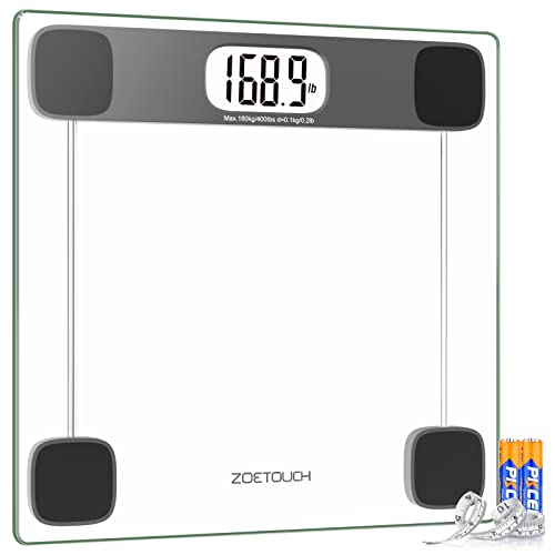 ZOETOUCH Digital Scale for Body Weight Bathroom Weighing Bath Scale, LCD Display Batteries and Tape Measure Included, 400lbs