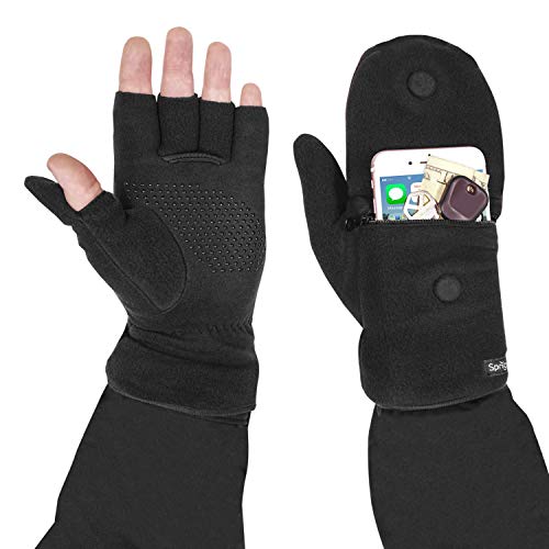 Sprigs Multi Mitt Fingerless Gloves With Adjustable Top & Cell Phone Pocket (Jet Black)