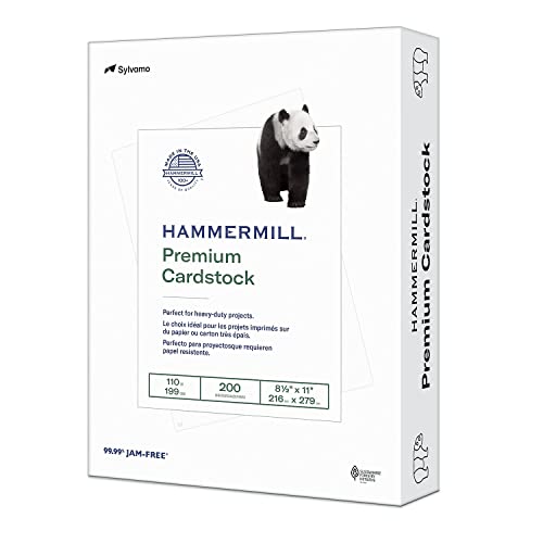 Hammermill White Cardstock, 110 Lb, 8.5 x 11 Colored Cardstock, 1 Pack (200 Sheets) - Thick Card Stock, Made in the USA, 168380R