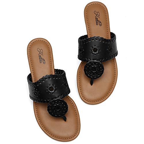 katliu Women's Flat Sandals Flip Flop Sandals Dressy Thong Sandals Black