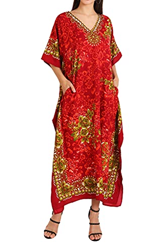 Miss Lavish London Ladies Kaftans Kimono Maxi Style Dresses Suiting Teens to Adult Women in Regular to Plus Size (601-Red, 3X-Large)