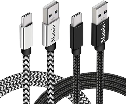 MATEIN Charging Cable for Galaxy S10, 2 Pack 6ft USB C Cable Long Nylon Fast Charger Cord, USB A to USB C Charger Cables for Samsung S10 S20 Note 20 10, PS5, Google Pixel, MacBook Pro, LG, Black&White