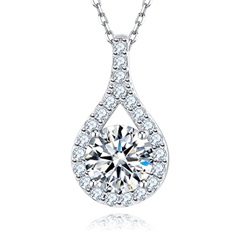 SecreTalk 3CT Moissanite Pendant Necklace 2CT 18K White Gold Plated Silver D Color Ideal Cut Diamond Necklace for Women with Certificate of Authenticity (Mermaid Tear 3CT)