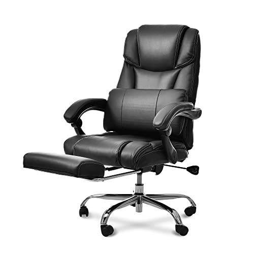 Merax Executive Office, Home Desk Chairs, PU Leather Swivel Padded Seat, Racing Gaming Footrest High Back, Adjustable Reclining, Black