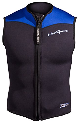 NeoSport Men's 2.5-mm XSPAN Vest (Black with Blue Trim, Large) - Water Sports, Diving & Snorkeling