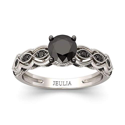 Jeulia 2 Carat Vintage Milgrain Engagement Ring Women 925 Sterling Silver Black Diamond Wedding Rings Round Cut CZ Cubic Zirconia Eternity Rings with 0.46 Ct White Diamond Valentine Gift (7)