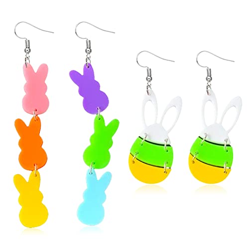 Easter Bunny Egg Earrings for Women Colorful Long Cute Bunny Earrings Cute Animal Rabbit Dangle Drop Earrings Easter Basket Stuffers Easter Gifts for Girls