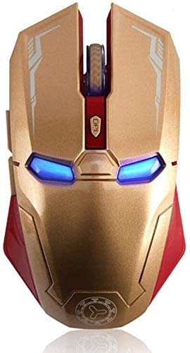 Fitzladd Gaming Wireless Mouse, Six-Button Silent Iron Man Mouse 2.4G with USB Nano Receiver for Laptop and PC (Gold)