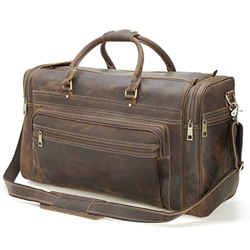 24' Leather Duffel Bag for Men, Full Grain Leather Travel Duffle Bag Large Overnight Weekender Bag Brown