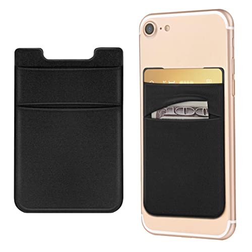 OBVIS 2 Pack Stick On Wallet Sleeve Cell Phone Pocket Card Holder Pocket Pouch for iPhone Android Smartphone (2 Pack BLACK)
