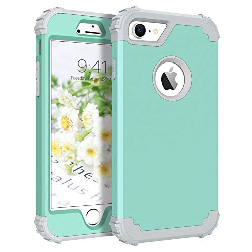 BENTOBEN iPhone 7 Case, iPhone 8 Case, 3 in 1 Hybrid Hard PC Soft Rubber Bumper Heavy Duty Shockproof Full Body Rugged Protective Phone Case Cover for iPhone 7 / iPhone 8 4.7 Inch, Mystic Green