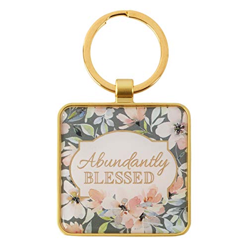 Christian Art Gifts Flower Keychain for Women |Abundantly Blessed - Deuteronomy 7:13 Bible Verse Faith Split Metal Ring Keychain for Women, 1.75' Square