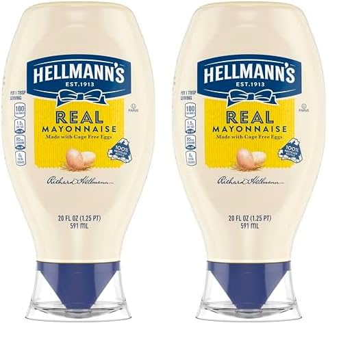 Hellmann's Real Mayonnaise For a Rich Creamy Condiment Real Mayo Squeeze Bottle Gluten Free, Made With 100% Cage-Free Eggs 20 oz (Pack of 2)