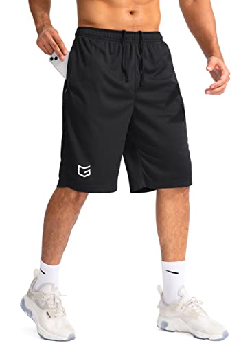 G Gradual Men's Basketball Shorts with Zipper Pockets Lightweight Quick Dry 11' Long Shorts for Men Athletic Gym(Black,XL)