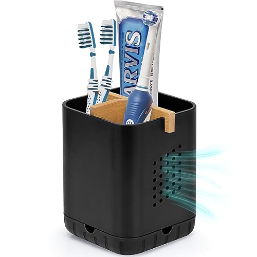 Boperzi Black Toothbrush Holders for Bathroom, Electric Toothbrush Holder with Bamboo Divider, Detachable Anti-Slip toothbrush and razor holder Drainage for Shower, Toothbrush Organizer and Storage