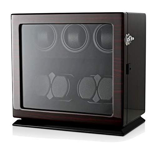 Watch Winder for 7 Watches with Interior Backlight, Motor-Stop Option and Battery Power Option (Ebony + Black)
