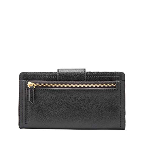 Fossil Women's Logan Leather Wallet RFID Blocking Tab Clutch, Black (Model: SL7830001)
