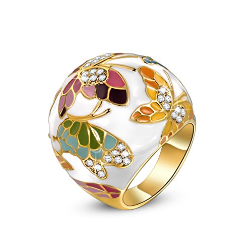 QIANSE Rings for Women Size 7, Spring of Versailles Butterfly Enamel Rings, Christmas Birthday Gifts for Women Jewelry Gifts for Mom Wife Grandma
