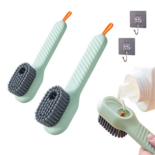 Japelessor Multifunctional Shoe Brush with Liquid Box, Liquid Adding Soft Fur Cleaning Brush, 2 PCS Household Soft Fur Liquid Cleaning Shoe Brush (A-2 PCS Green)