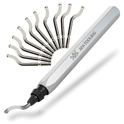 AFA Tooling - Deburring Tool with 10 Extra High Speed Steel Swivel Blades - Works on Metal, Resin, PVC Pipes, Copper, Plastic and 3D Printed Edges - Plumbing & 3D Printing Burr Removal Reamer Tool