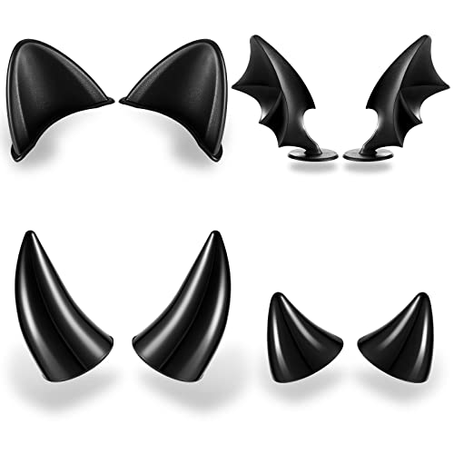 Lewtemi 4 Pairs Helmet Devil Horns Motorcycle Helmet Accessories Cat Ears Stick on Bike Helmet Devil Wings Horns with Adhesive Suction Cup Ski Helmet Accessories for Women Men Girls Boys, Black