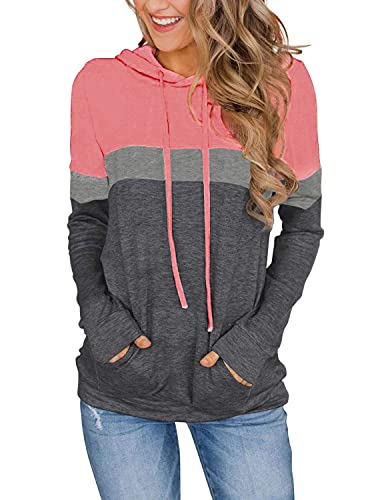 Womens Tops Long Sleeve Shirts Fall Sweatshirts Lightweight Sweaters Sports Hoodies Fashion Outfits Clothes Ladies Casual Tunics Loose Fitting Tees Blouses Camisas de Mujer Pink Gray Medium