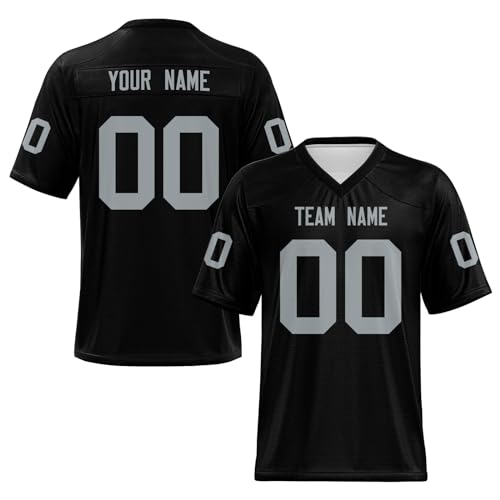 Custom Football Jersey, Football Jerseys Personalized Name/Number, Football Shirt for Men Women and Youth (Raider Black)