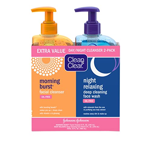 Clean & Clear 2-Pack of Day & Night Face Wash with Citrus Morning Burst Facial Cleanser with vitamin C + cucumber and Night Relaxing Face Wash, Oil-Free facial cleanser, hypoallergenic face wash