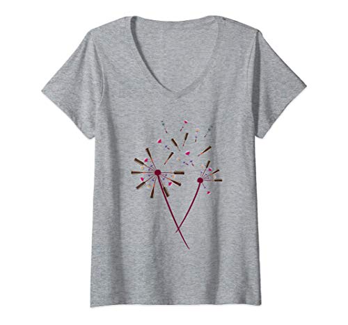 Womens Dandelion Wine Art Graphic / Cute Wine Lover Flower Design V-Neck T-Shirt