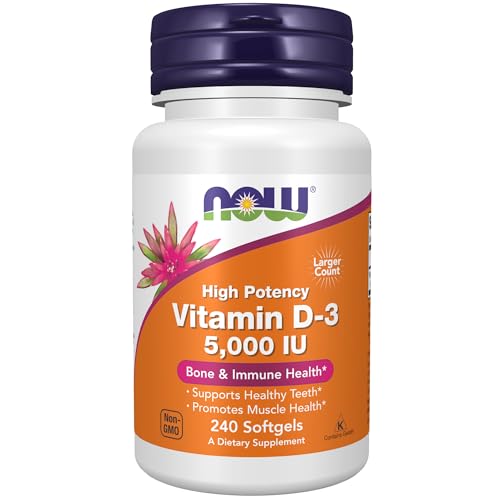 NOW Supplements, Vitamin D-3 5,000 IU, High Potency, Structural Support*, 240 Softgels