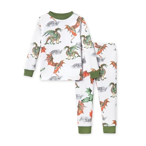 Burt's Bees Baby Baby Boys' Pj Set, Tee and Pant 2-Piece Pajamas, 100% Organic Cotton, Dragons, 2T