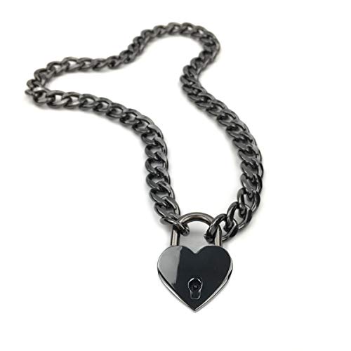 Succuba Padlock Necklace Chain Collar Choker with Two Keys and Box for Women, Men and Pet (J, 16)